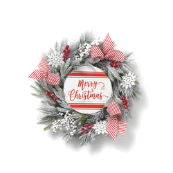24 in Flocked Merry Christmas Wreath with Snowflakes