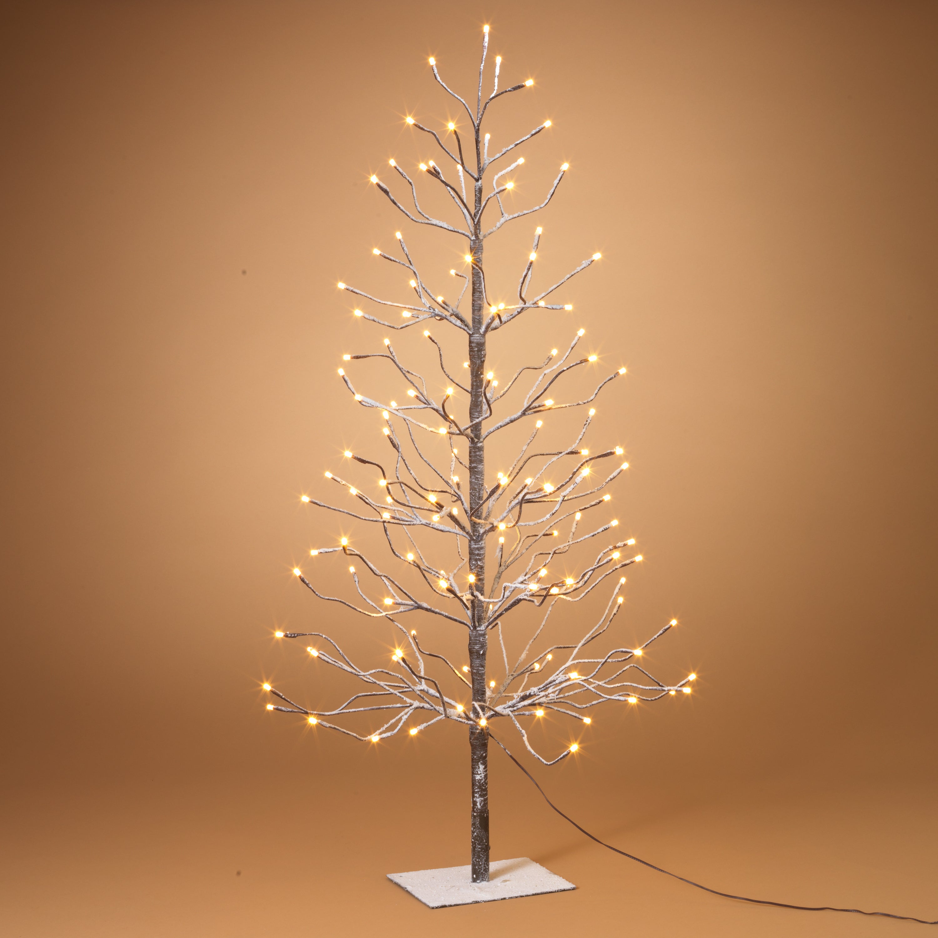 4 Foot Tall Snowy Brown Pre Lit Tree, 128 Warm White LEDs