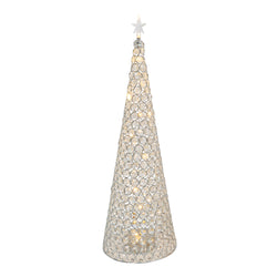 23.8-in H Battery- Operated Lighted Jeweled Cone Tree, Silver