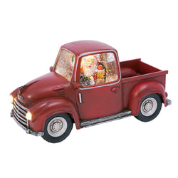 Vintage Red Truck Christmas Snow Globe, Lighted with Timer