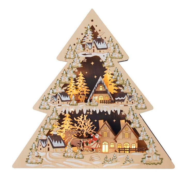 Kurt Adler 17-Inch Battery-Operated Light Up Wooden Tree Shaped Village