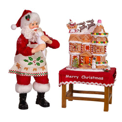 Kurt Adler 10.5-Inch Battery-Operated Fabriche Santa Decorating LED Gingerbread House Table Piece