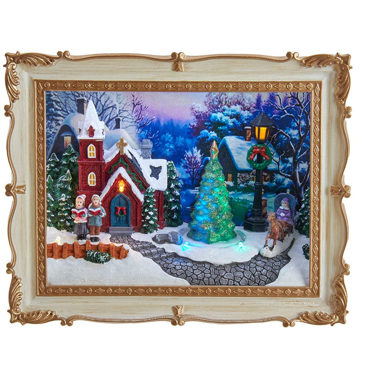 Kurt Adler 7.48-Inch Battery-Operated Light Up Musical Village Scene Frame