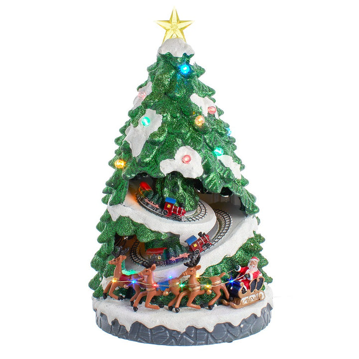 Kurt Adler 15.7-Inch Battery Operated Lighted Musical Christmas Tree With Moving Train