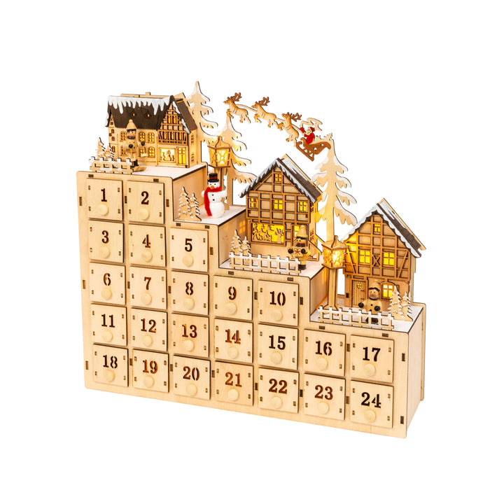 14.9-in L Battery- Operated Lighted Wood Village Scene Advent Calendar