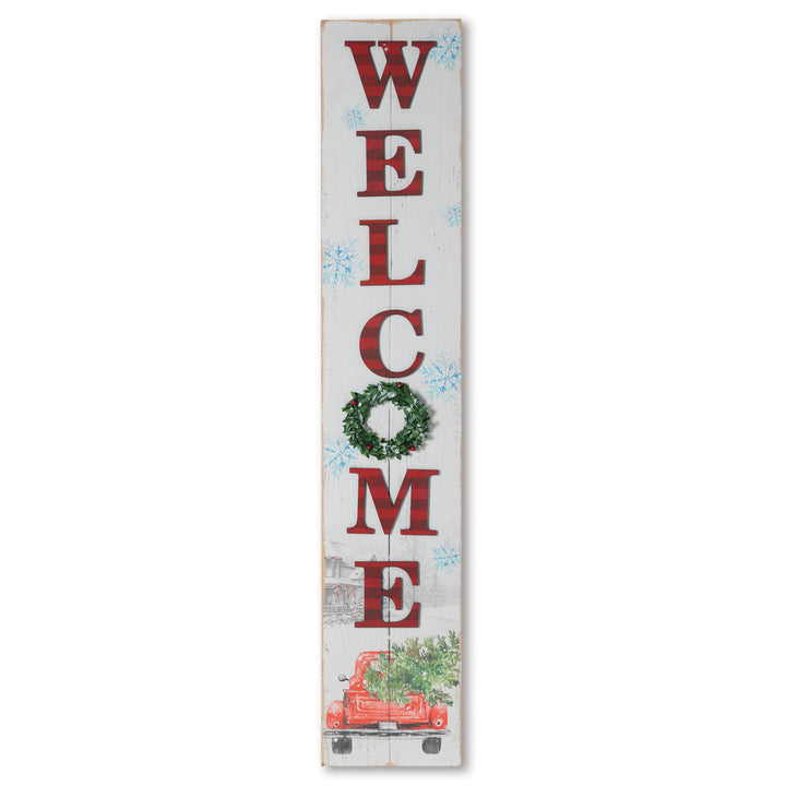 Christmas Holiday Porch Sign with Red Antique Truck and Wreath