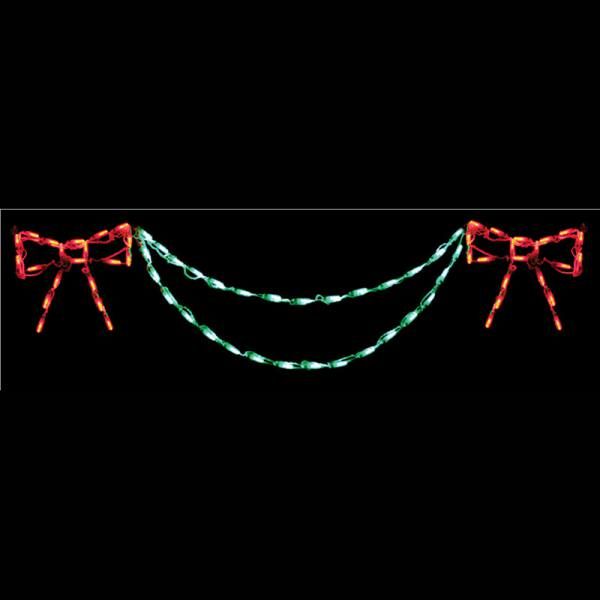 LED BOW WITH GARLAND END PIECE (RED/GREEN) #LED-BAN54