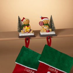 Set of 2 Whimsical Christmas Gingerbread Stocking Holders