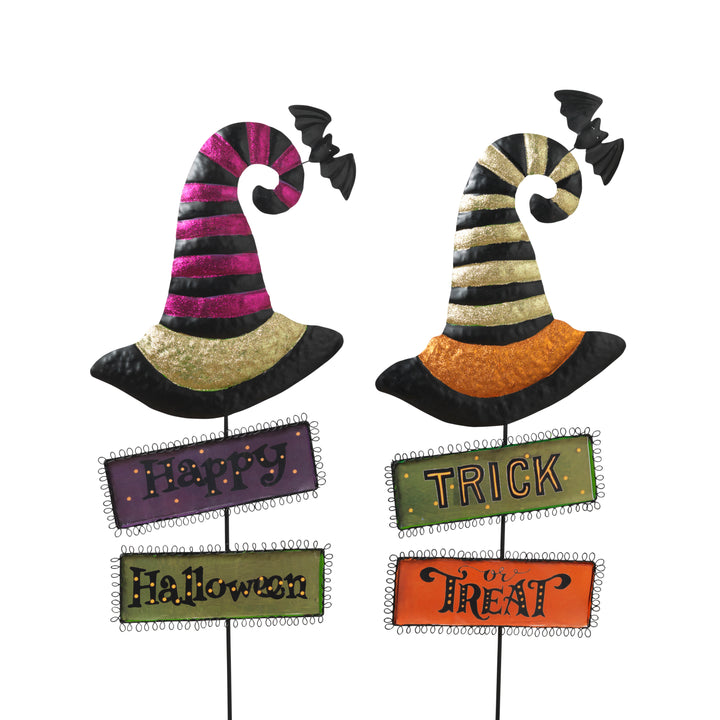 Set of 2 Spooky Halloween Witch Hat Yard Stake, Outdoor Decor