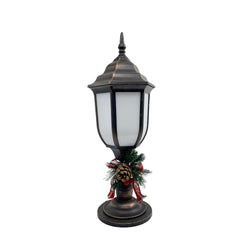 18.7in H brushed bronze plastic lantern with fireglow LED and timer