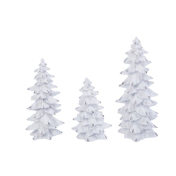 Set of 3 Assorted resin white glitter winter trees