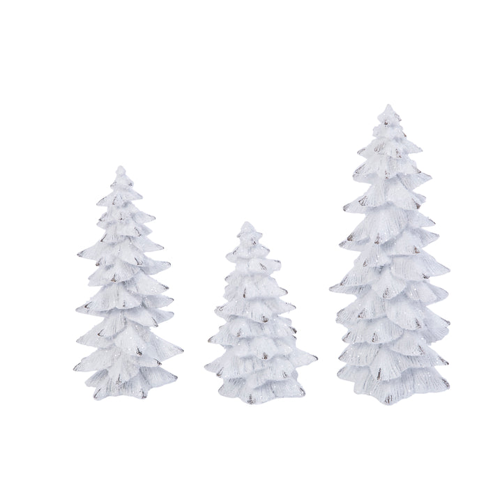 Set of 3 Assorted resin white glitter winter trees