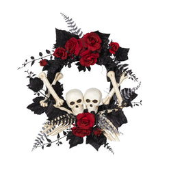 24-Inch Diameter Halloween Skeleton and Roses Wreath