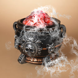Illuminated Spooky Smoking and Fire Cauldron Halloween Decor