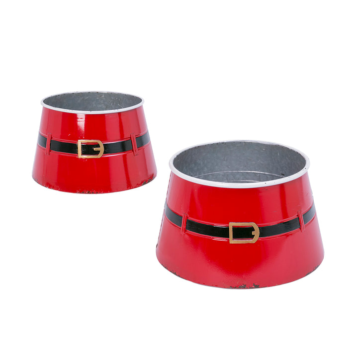 Set of 2 nesting metal Santa belt mini tree collars