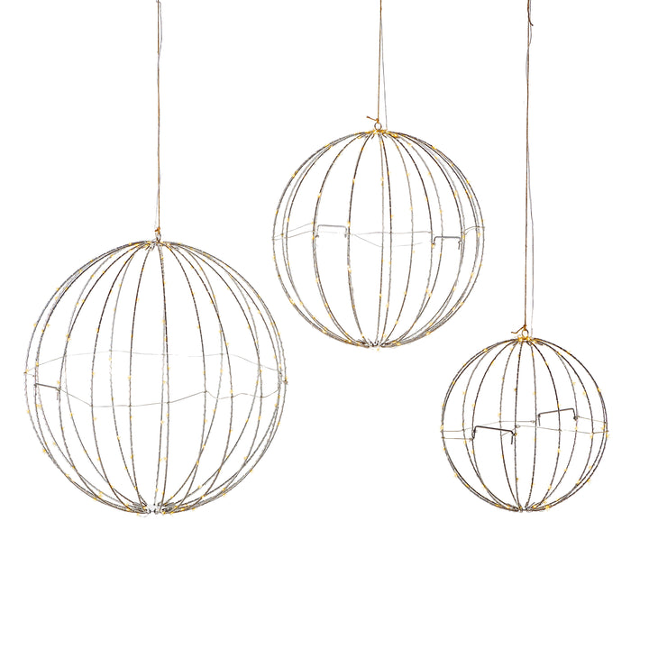 Set of 3 Whimsical Lighted Metal Spheres, Warm White LEDs