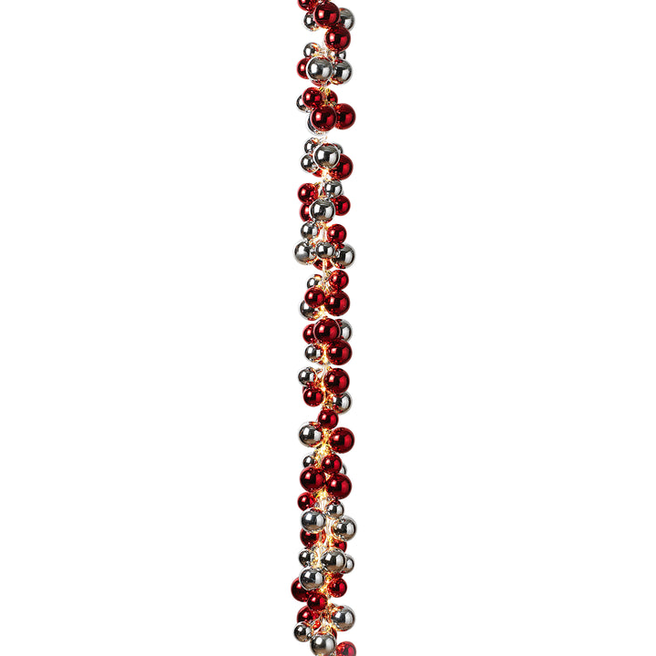58.5-Inch Long Electric Red and Silver Lighted Ornament Strung Garland