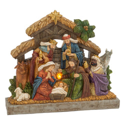 17.7-in L Battery- Operated Lighted Resin Nativity Stable with Figurines