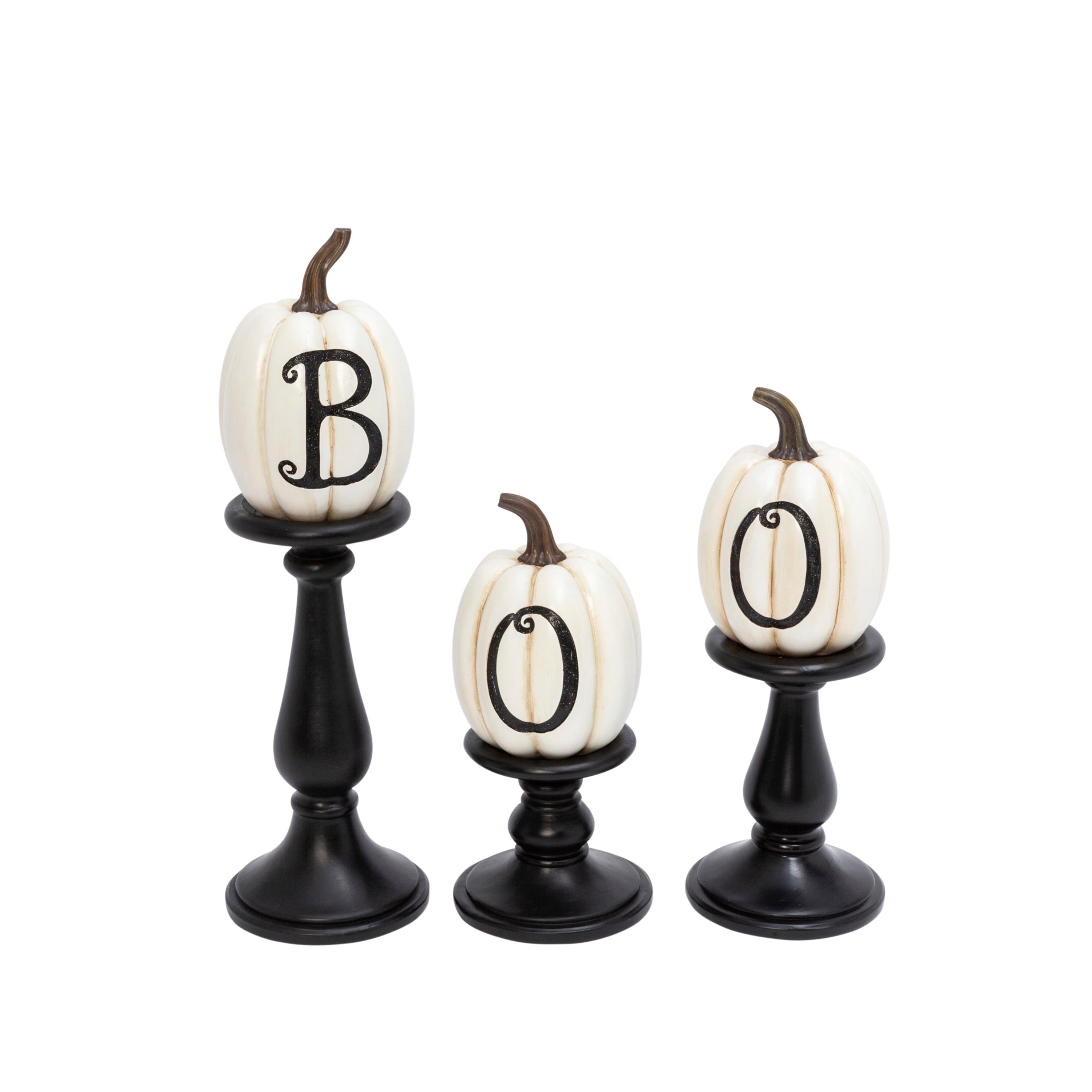 Set of 3 Pumpkin Candlesticks, Spooky Halloween Decor