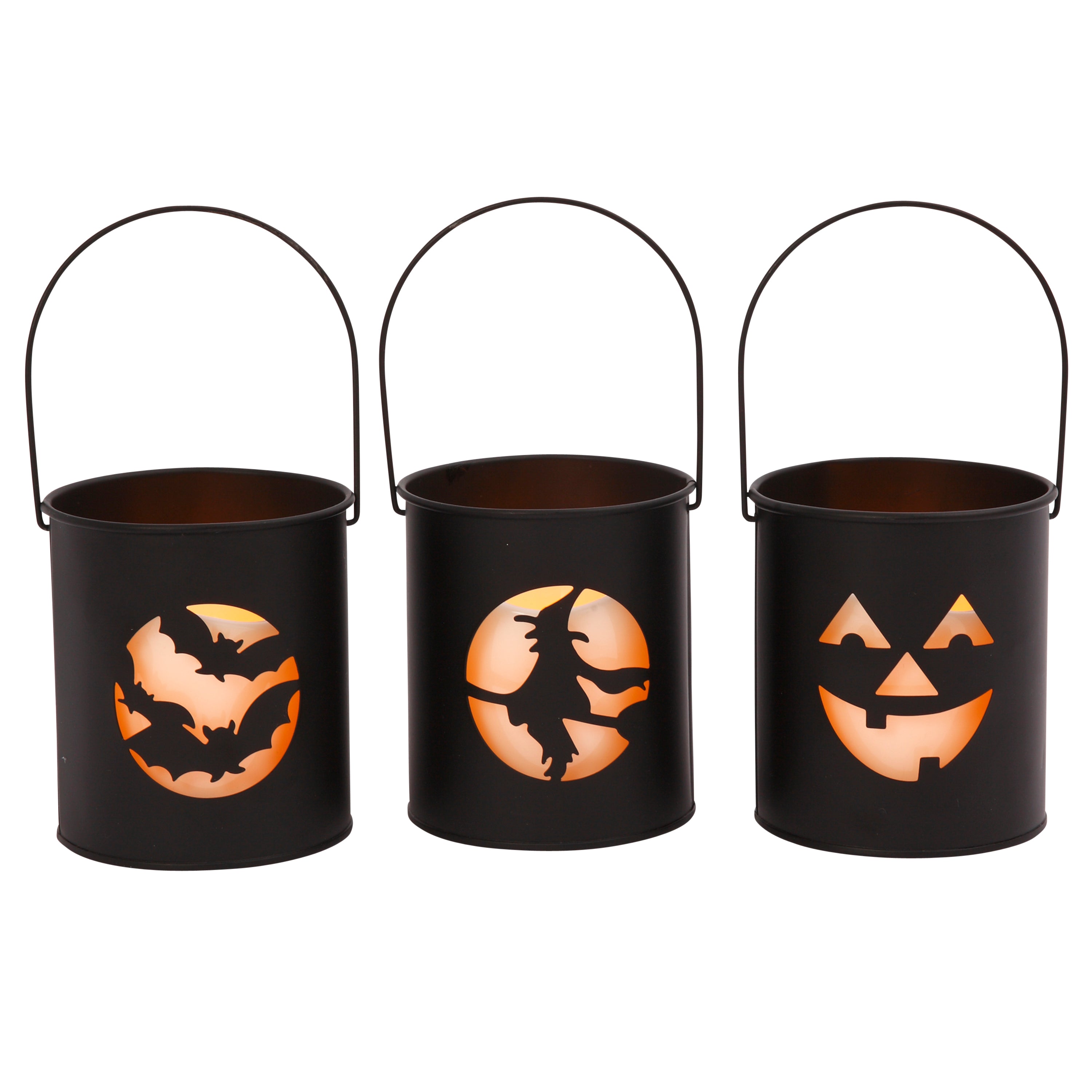 Black Metal Spooky Halloween Lanterns with Flameless Candles