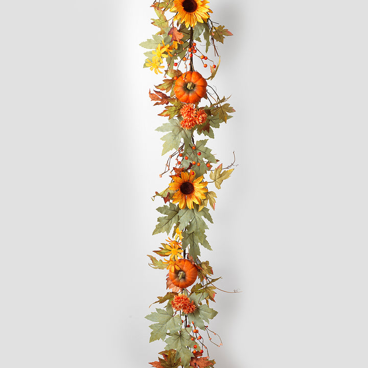 Autumn Fall Harvest Garland with Pumpkin and Berry Accents