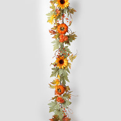 Autumn Fall Harvest Garland with Pumpkin and Berry Accents