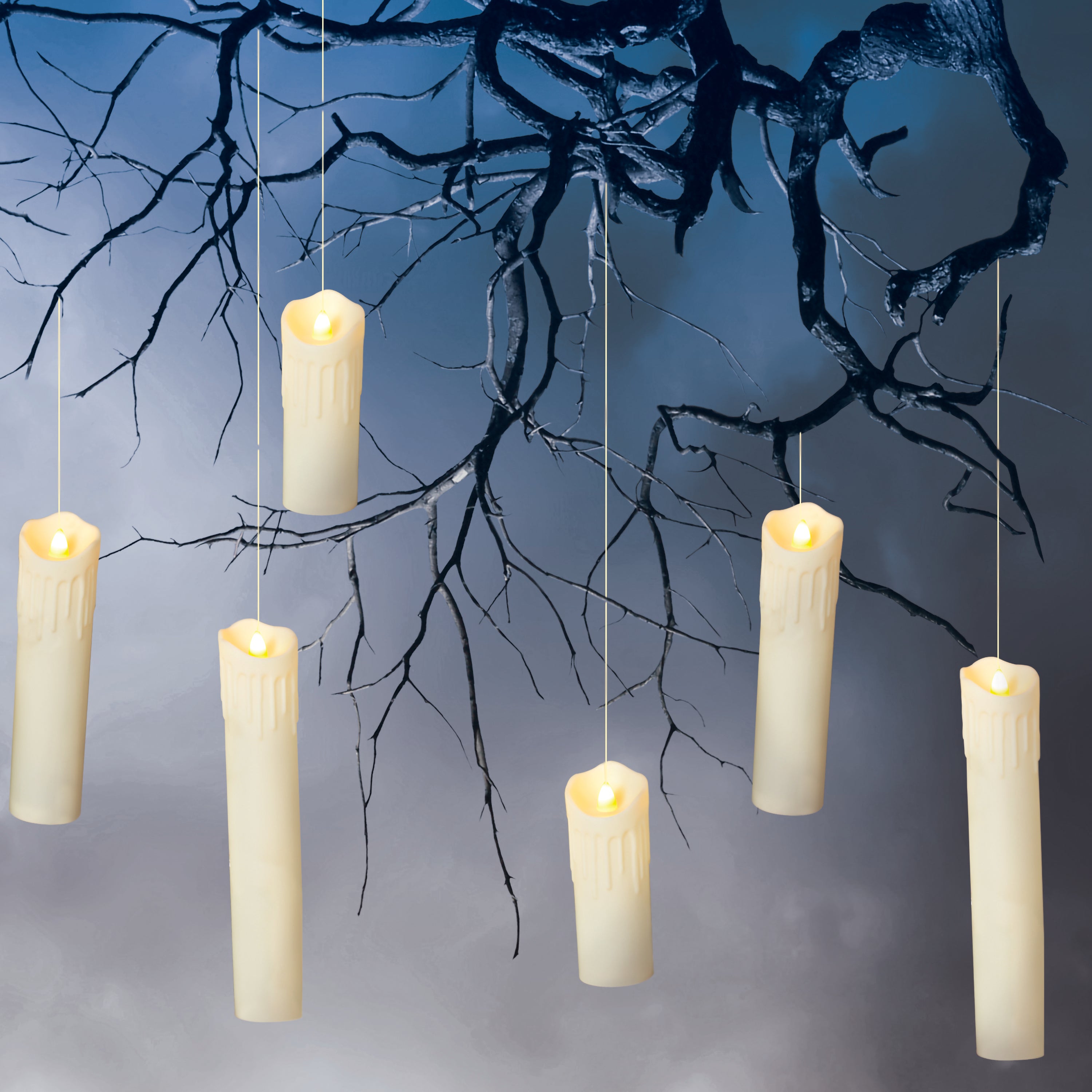 Set of 6 Spooky Floating Halloween Candles with Remote, Timer