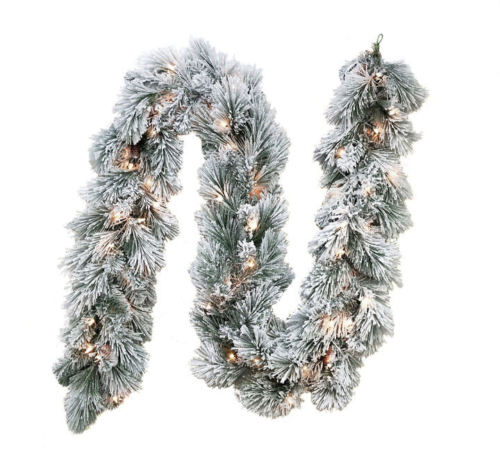 Kurt Adler 9-Foot Pre-Lit Clear Incandescent Flocked Garland