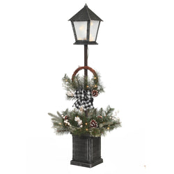 Vintage Lantern Post  with Wreath and micro LED lights, Timer