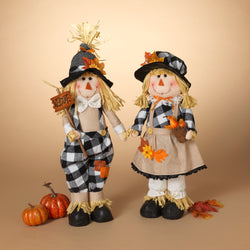 Set of 2 Plush Autumn Fall Harvest Standing Scarecrow Figures