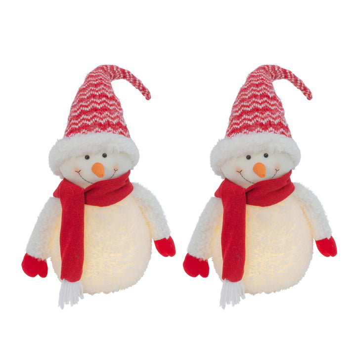Holiday Snowman Lighted Figurine Decor with Red Hat and Scarf