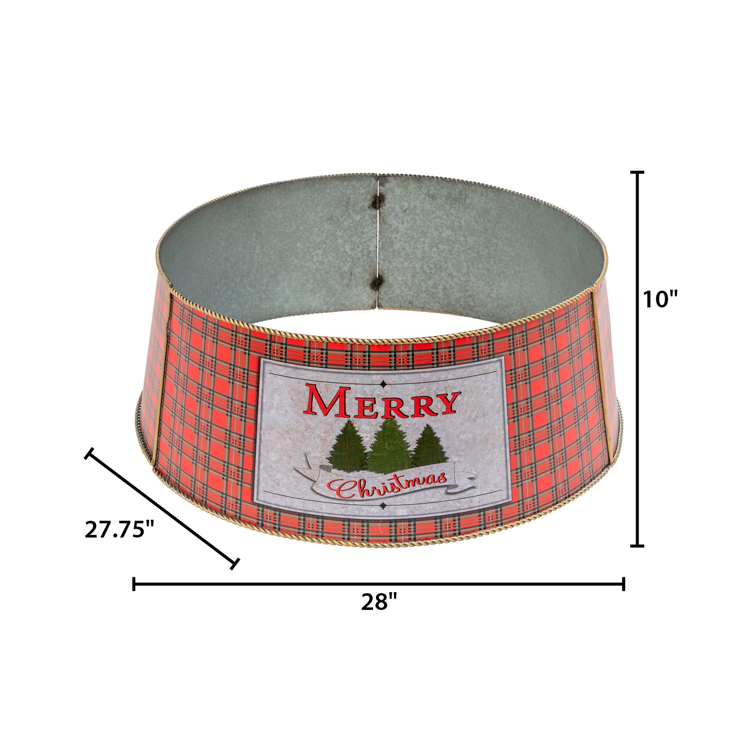 Galvanized Metal Merry Christmas Buffalo Plaid Tree Collar
