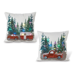 Set of 2 Lighted Christmas Holiday Throw Pillows with Timer