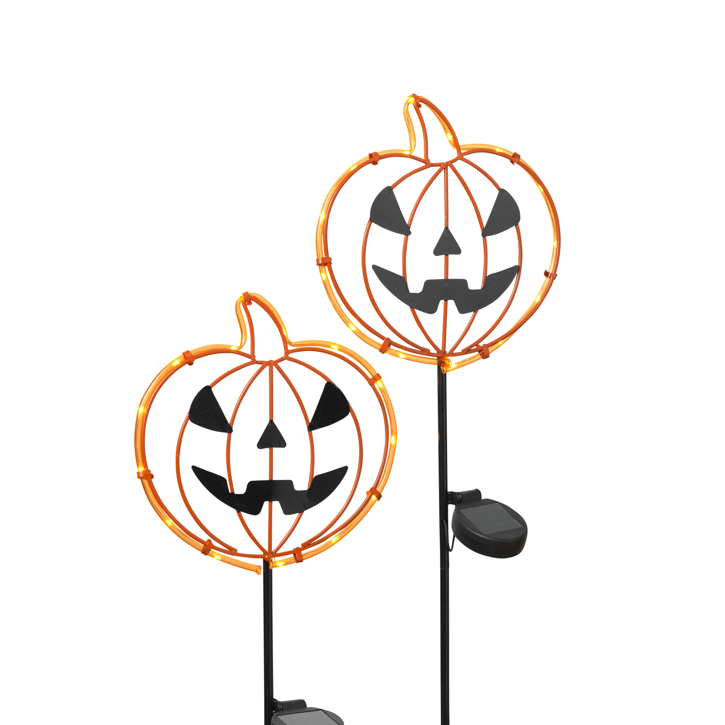 Set of 2 Solar Metal Pumpkin Lantern Yard Stake, Outdoor Decor