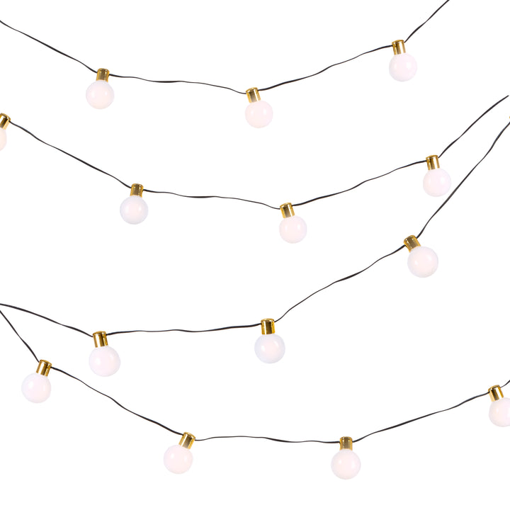 White and Gold Light Garland, 30 Warm Battery LEDs with Timer