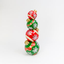 Lighted Stack of Red and Green Christmas Ornaments