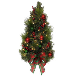 Kurt Adler 26-Inch Battery-Operated Pre-Lit Red And Green Wall Tree With Bow