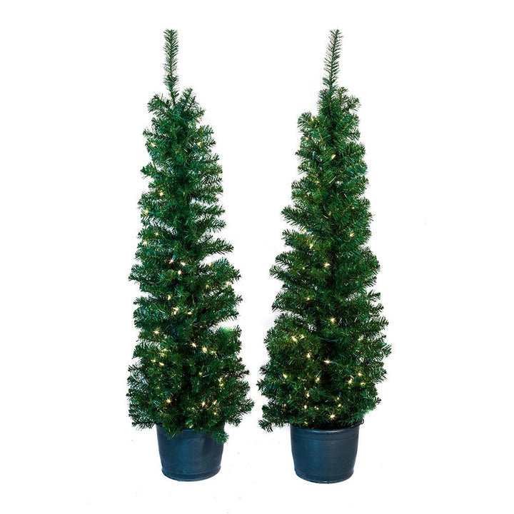 Kurt Adler 5-Foot Pre-Lit Potted Tree Set (Set of 2 Trees)