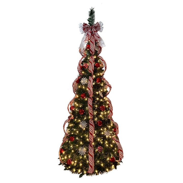 Kurt Adler 6-Foot Pre-Lit Red and White Collapsible Decorated Tree