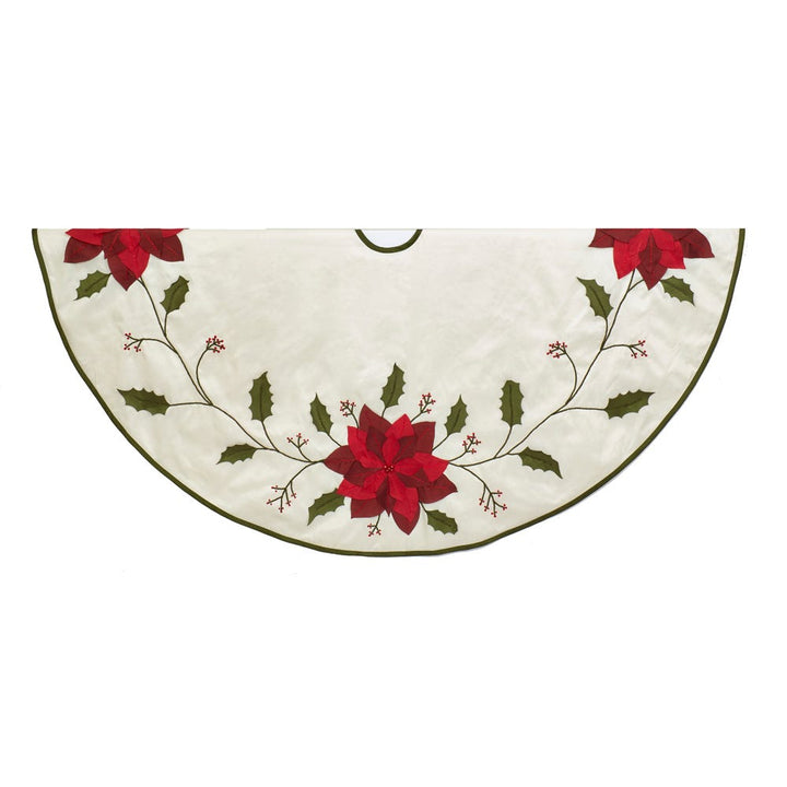 Kurt Adler 54-Inch Ivory with Holly Leaves and Poinsettia Tree Skirt