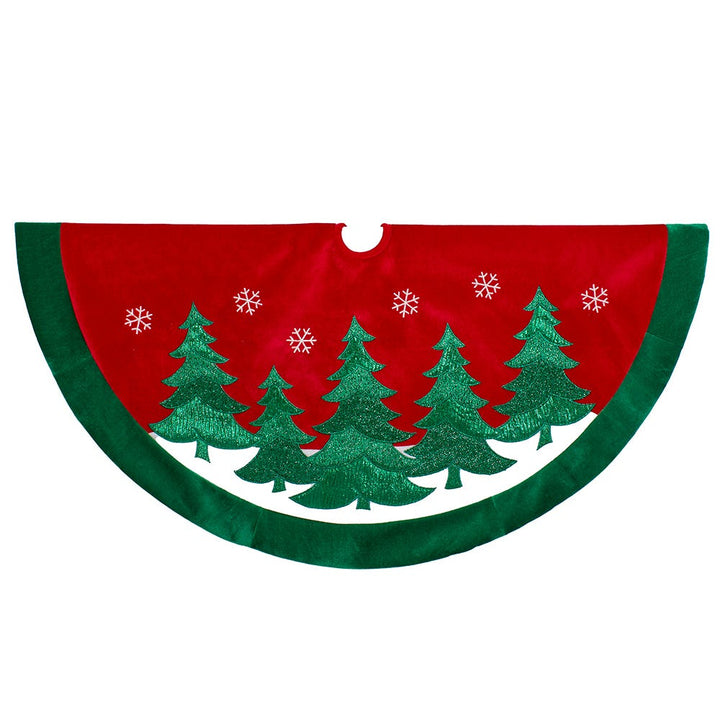 Kurt Adler 48-Inch Red Velvet with Green Trees Tree Skirt