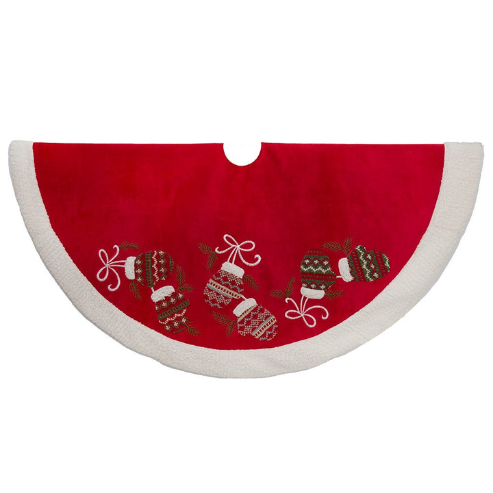 Kurt Adler 48-Inch Red Tree Skirt with Mitten Border