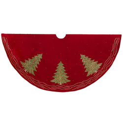Kurt Adler 60-Inch Red Tree Skirt with Green Embroidered Tree Design