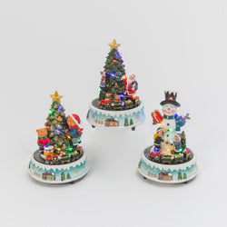Set of 3 Light-Up Musical Trains with Snowman and Trees