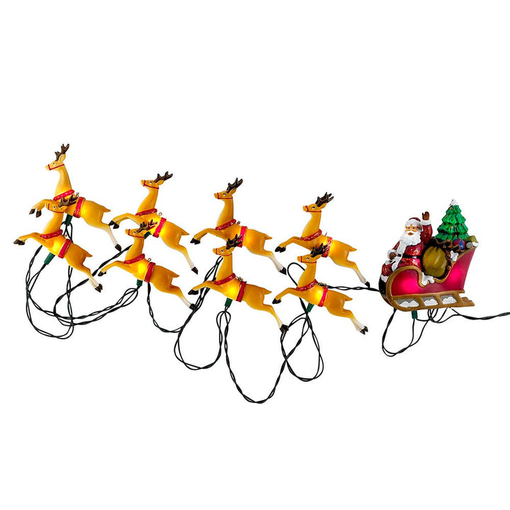 Kurt Adler UL 10-Light Santa Sleigh and Eight Reindeer Light Set