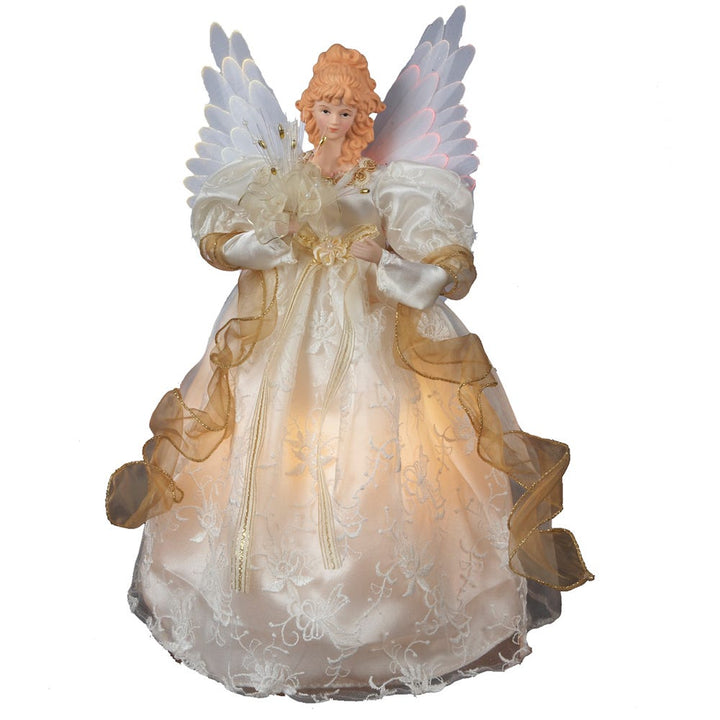 Kurt Adler 14-Inch Fiber Optic Ivory and Gold Animated Angel Treetop