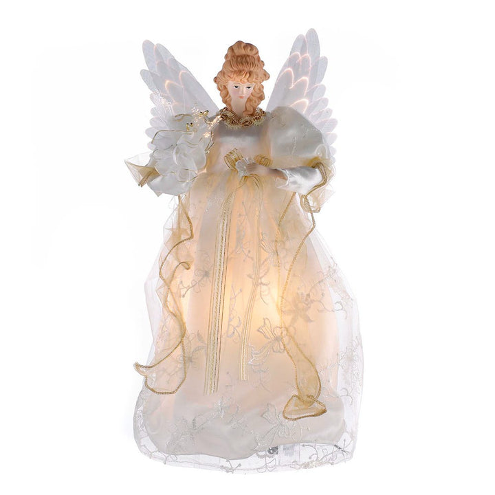 Kurt Adler 14-Inch Fiber Optic Ivory and Gold Animated LED Angel Treetop