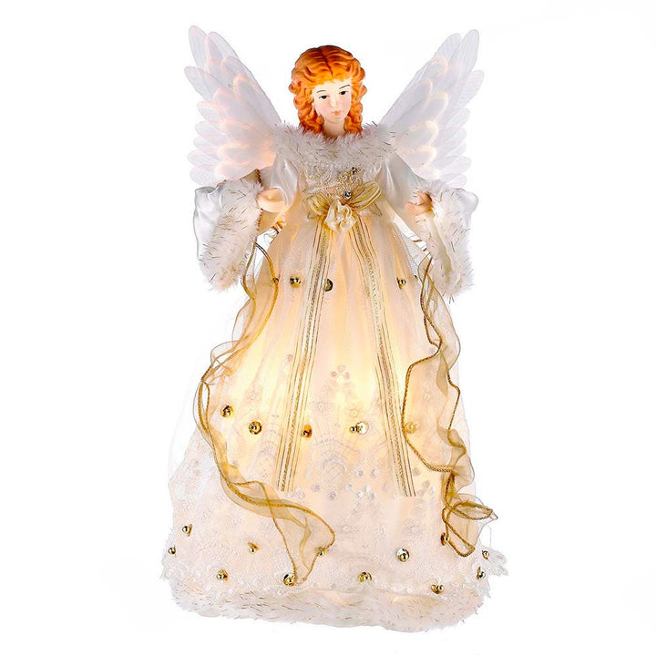 Kurt Adler 14-Inch Ivory and Gold Fiber Optic Animated Angel Treetop