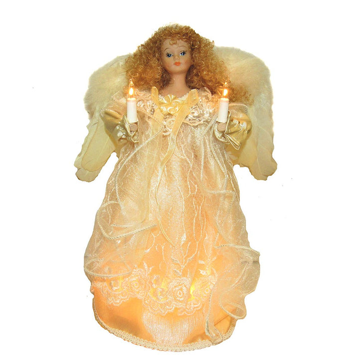 Kurt Adler 12-Inch UL 10-Light Ivory Angel Treetop with Fabric Hair