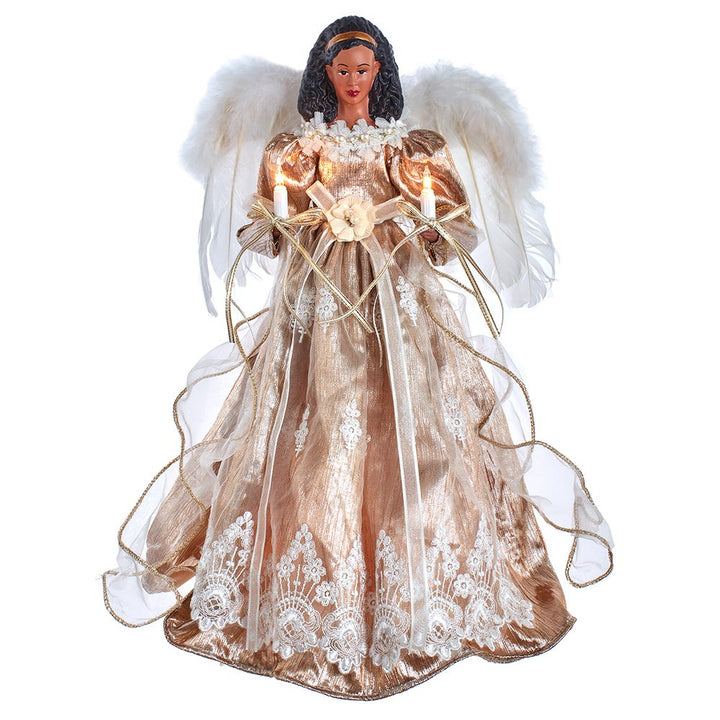 Kurt Adler 16-Inch White/Rose Gold Black Angel Tree Topper